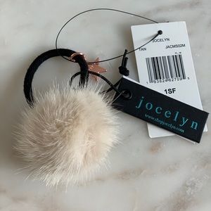NWT JOCELYN Mink Pom Pom Ponytail Holder - Tan